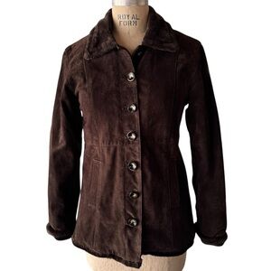 Vintage 90s GAP Brown Suede Leather Buttoned Coat